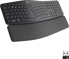 تصویر صفحه کلید ارگونومیک بی سیم Logitech ergo K860 با طرح صفحه کلید تقسیم ، پشتیبانی مچ دست ، تایپ طبیعی ، خاکستری تیره ، پارچه مقاوم در برابر لکه ، ویندوز/مک ، بلوتوث ، گیرنده USB شامل Logitech ERGO K860 Wireless Ergonomic Keyboard with Split Keyboard Layout, Wrist Rest Support, Natural Typing, Dark Grey, Stain-Resistant Fabric, Windows/Mac, Bluetooth, USB Receiver Included