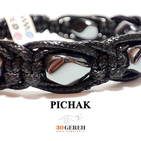 تصویر دستبند سنگ حدید هماتیت با تراش پیچ و بافت چرمی PICHAK stone bracelet hematite stone original