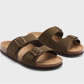 تصویر صندل چرم تقسیم شده با قفل برند mango man Split Leather Sandals With Buckle