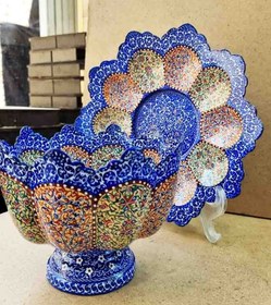 تصویر کاسه و بشقاب مدل خیاری مینا کاری 20 سانتی متری 