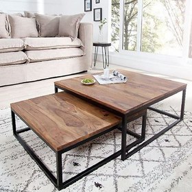 تصویر میز جلو مبلی چوب فلز مدل هورشید دو عددی - سفید / سفید Horshid two-piece wooden metal sofa table