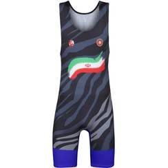 تصویر دوبنده کشتی طرح المپیک پاریس رنگ آبی Wrestling singlet paris blue