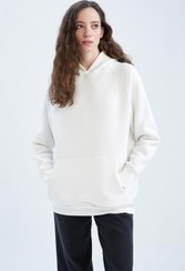 تصویر خرید اینترنتی پلیور زنانه سفید دفکتو Z9362AZ22AU ا Kapüşonlu Basic Sweatshirt Kapüşonlu Basic Sweatshirt
