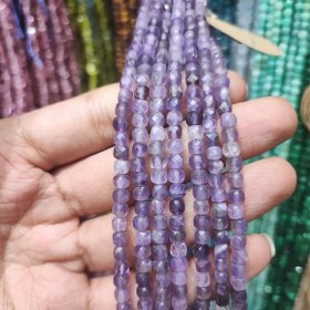 تصویر ریسه سنگ آمیتیست مکعبی سایز ۴ تراش کد13269 Amethyst stone strand, cubic, size 4, cut code13269