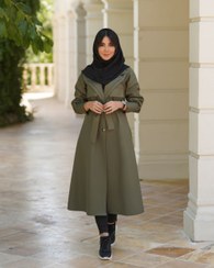 تصویر مانتو بلند دو یقه آستین مچی زنانه سایز ۱ و ۲ رنگ طوسی و مشکی و سبز و نسکافه ای و سورمه ای 