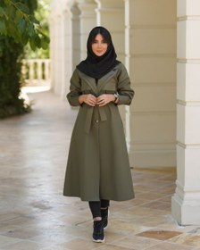 تصویر مانتو بلند دو یقه آستین مچی زنانه سایز ۱ و ۲ رنگ طوسی و مشکی و سبز و نسکافه ای و سورمه ای 