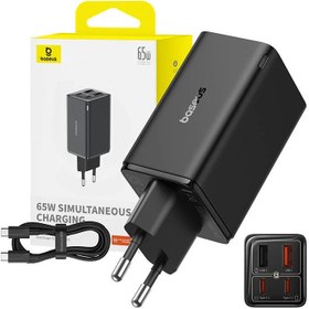 تصویر شارژر دیواری بیسوس مدل GAN6 PRO 65W به همراه کابل USB-C OS-Baseus GaN6 Pro Fast Charger 2C+2U 65W EU Cluster Black((With:Mini White Cable Type-C to Type-C 100W(20V/5A) 1m P10162701113-00