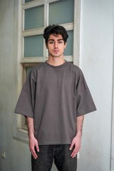 تصویر تیشرت مردانه بیسیک کپ باکسی قهوه ای موکا صد درصد پنبه 