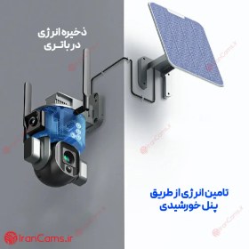 تصویر دوربین 4G خورشیدی ۸ مگاپیکسل زوم اپتیکال 10X Solar Dual Cameras 10X optical 4g PTZ Battery Camera 4K