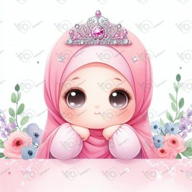 تصویر بک گراند کودکانه دختر ناز با حجاب و تاج نقره ای با لباس صورتی-کد 41072(ویژه عکس گراف) 
