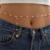 تصویر زنجیر کمر مرواریدی با آویز قلب - طلایی 