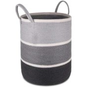 تصویر سبد رخت چرک قیطان دوزی شده مدل W1 - قطر30 ارتفاع45 / بدون درب / سرمه ایی-آبی آسمانی-طوسی روشن 