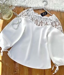 تصویر شومیز بالا گیپور زنانه مجلسی سایز ۴۲ و ۴۴ رنگ زرد و صورتی و سفید و بنفش و آبی 