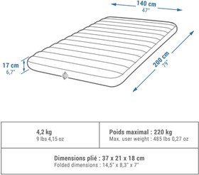 تصویر تشک بادی / مت بادی 2 نفره کچوا Quechua Inflatable Camping Bed - 2 Persons - 140 cm - Air Comfort 