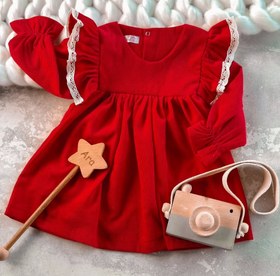 تصویر پیراهن قرمز مخمل کبریتی(۶ماه الی ۷سال) - ۶ماه 