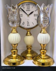 تصویر ساعت شمعدان فلزی طلایی ( عمده) لوازم تزیینی