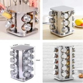 تصویر جا ادویه چرخشی استیل مدل مربع - 12تایی Steel Rotary Spice Holder Square Model