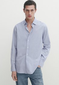 تصویر پیراهن / بلوز دکمه دار آبی مردانه پوپلین راه باریک و Massimo Dutti 