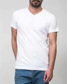تصویر ​تی شرت مردانه نخی یقه هفت سفید JPA 