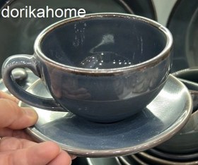 تصویر فنجان نعلبکی چایخوری بزرگ دوریکا طرح بانددار cup and saucer dorika