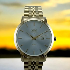 تصویر ساعت مردانه الگانس پلاس بند فلزی طلایی صفحه سفید Elegance plus men's watch