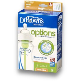 تصویر شیشه شیر دکتر براون 270 میلی لیتر آپشن (بدون جعبه) dr Brown's Options Wide Neck (270ml, Pack of 1)