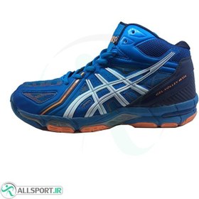 تصویر کفش والیبال مردانه اسیکس ژل طرح اصلی آبی سفید Asics Gel 