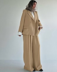 تصویر کت و شلوار زنانه یقه انگلیسی جنس مازراتی 