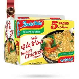 تصویر نودل اندومی indomie مدل مرغ بلدی baladi chicken وزن 70 گرم پک 5 تایی 