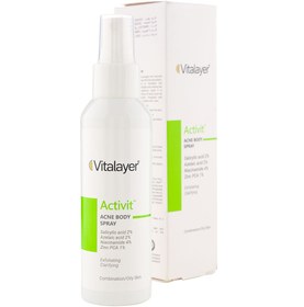 تصویر اسپری لوسیون بدن ضد جوش و لایه بردار اکتی ویت حجم 120 میل ویتالیر Vitalayer Anti Acne Body Lotion 120 ml