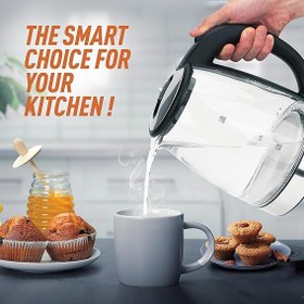 تصویر Clikon – 1.8 Liter Glass Body Electric Cordless Kettle with 360° Swivel Base, Power Cord Storage, Auto Cut-off Function, LED Indicator, 1500 Watts, 2 Years Warranty, Clear - CK5138 Clikon – 1.8 Liter Glass Body Electric Cordless Kettle with 360° Swivel Base, Power Cord Storage, Auto Cut-off Function, LED Indicator, 1500 Watts, 2 Years Warranty, Clear - CK5138