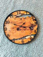 تصویر ساعت روستیک چوبی دیواری قطر۵۰سانت چوب زیتون Rustic wooden wall clock, diameter 50 cm, olive wood