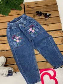 تصویر شلوار جین گلدوزی دخترانه - آبی / ۸۰ Embroidered jeans