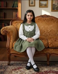 تصویر پیراهن دخترانه لینن رگه دوزی سایز ۴ تا ۱۰ سال 