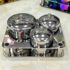 تصویر گوده استیل 3 عددی لیکوئید و پودر کاشت ناخن نقره ای ضد زنگ 