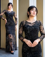 تصویر لباس مجلسی هیلدا سایز ۵۰ رنگ سبز و مشکی 