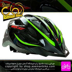 تصویر کلاه دوچرخه سواری راکی مدل MV23 سایز 58 الی 61 سانتیمتر رنگ مشکی سبز Rocky Bicycle Helmet MV23 Size 58-61cm Black Green 