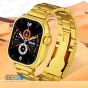 تصویر ساعت هوشمند لوکس طلایی با لوگوی اپل اولترا 8 دارای 2 بند سایز 49 میل ا watch luxury golden ultra 8 2 straps watch luxury golden ultra 8 2 straps