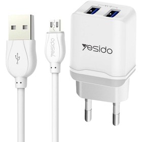 تصویر شارژر دیواری Yesido YC12 2Port 2.1A + کابل میکرو یو اس بی Yesido YC12 wall charger With MicroUSB Cable