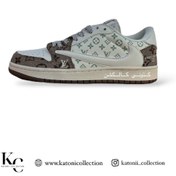 تصویر کتونی نایک ایرجردن تراویس سفید سرمه ای 