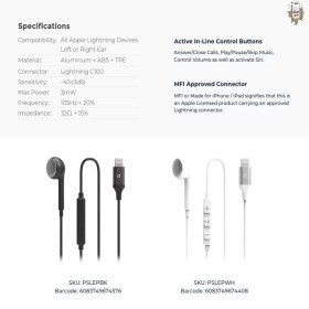 تصویر هندزفری سیمی لایتنینگ تک گوش پاورولوژی Powerology Mono Earphone Lightning Connector مشکی هندزفری بی سیم پاورولوژی مدل PSLEPBK /PSLEPWH