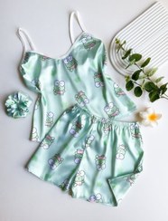 تصویر ست تاپ و شورتک ساتن قورباغه سبز 