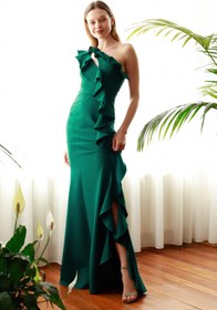 تصویر لباس مجلسی طرح‎دار سبز زمردی برند TRENDYOLMİLLA کد 1596006039 