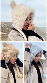 تصویر کلاه بافت منگوله دار - طوسی 