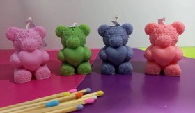 تصویر شمع تدی گل دار _ قابل سفارش در رنگ های دلخواه - همه رنگ Teddy candle with flowers - can be ordered in desired colors