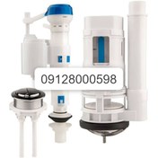 تصویر پک کامل لوازم توالت فرنگی نیکا با شیر شناور و تخلیه دو زمانه 