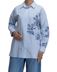 تصویر شومیز زنانه آبی راه راه سرژه Serge کد 207378 