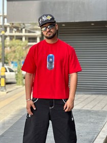 تصویر تیشرت باکسی طرحدار قرمز 