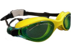 تصویر عینک شنای اسپیدو زرد و سبز با قاب طلایی 