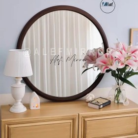 تصویر آینه کنسول چوبی الف مدل گرد 